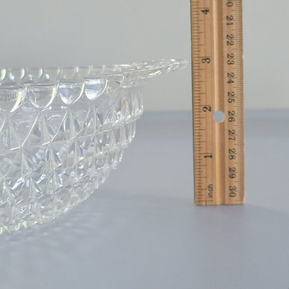 Vintage Handled Clear 10" Round Serving Bowl, Textured Triangles/Diamond & Dot - Picture 8 of 8